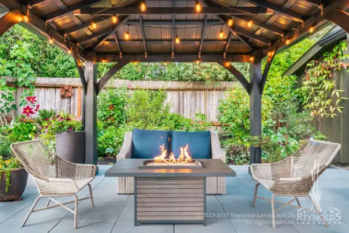 covered patio with fire feature