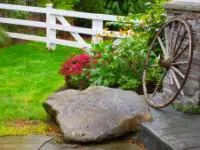 Patio molded around massive boulder.