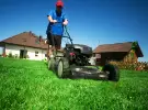 mowing a lawn
