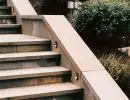 Bluestone stair steps with built-in step lighting and brick riser accents on a residential exterior