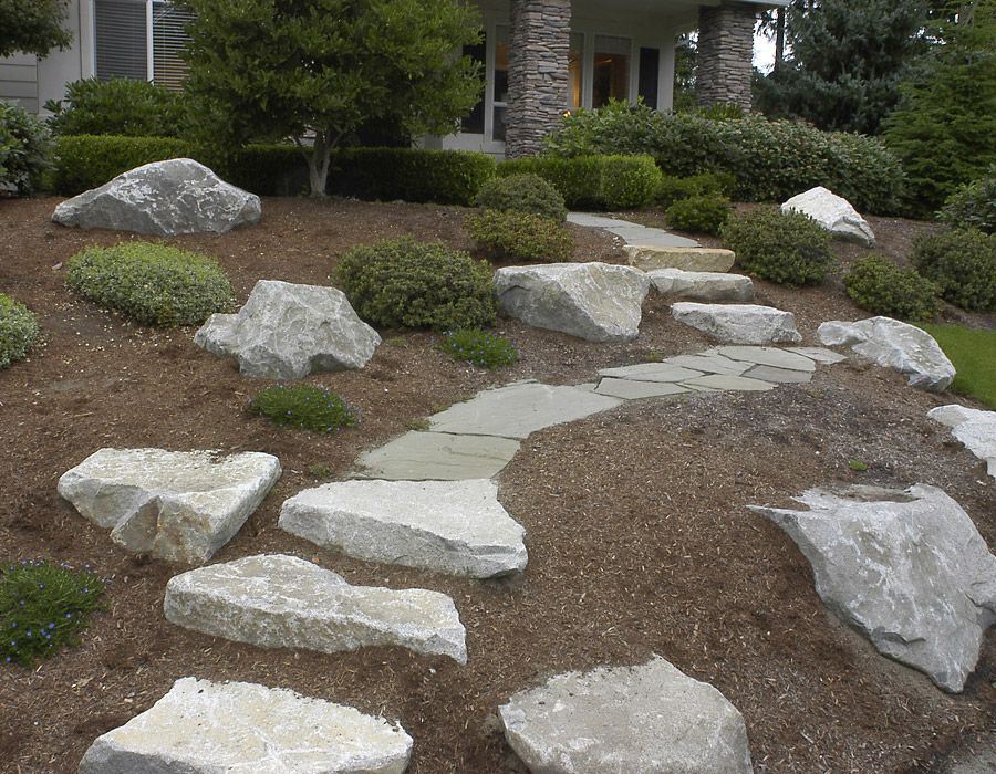 Flagstone Path With Boulder Steps